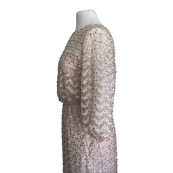 AIDAN MATTOX Dress Women's Size 8 Cream Sheer Sequin Chevron Wedding Cocktail - Picture 7 of 16